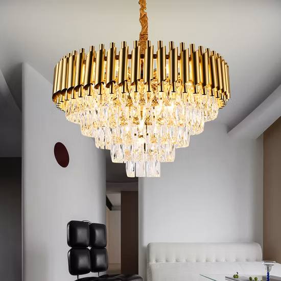 Luxe moderne ambre lumière dorée décoration lustre LED pendentif lumière fabricants plafond lustres en cristal usine