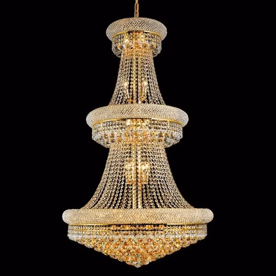Lustre LED suspendu de taille salle à manger, Lustre de luxe en cristal doré de l'empire français, éclairage moderne suspendu en cristal