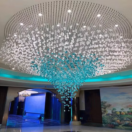 Lustre personnalisé décoratif moderne en pierre de verre, lampe d'ingénierie pour hall d'hôtel